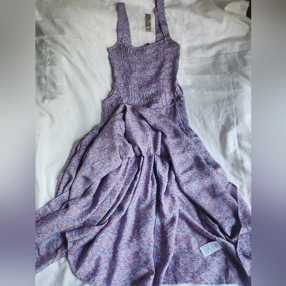 Jcrew Smocked midi dress in summer fields print Floral Purple Bnwt - Picture 9 of 13